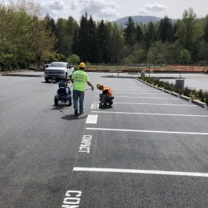 This parking lot was worked on by our Sumner Crew with their quality Equipment. Specifically, they installed Wheel Stops, Seal Coated, and Striped. As always, we put safety first. Consequently, this was a job well done! In conclusion, we can do it all!